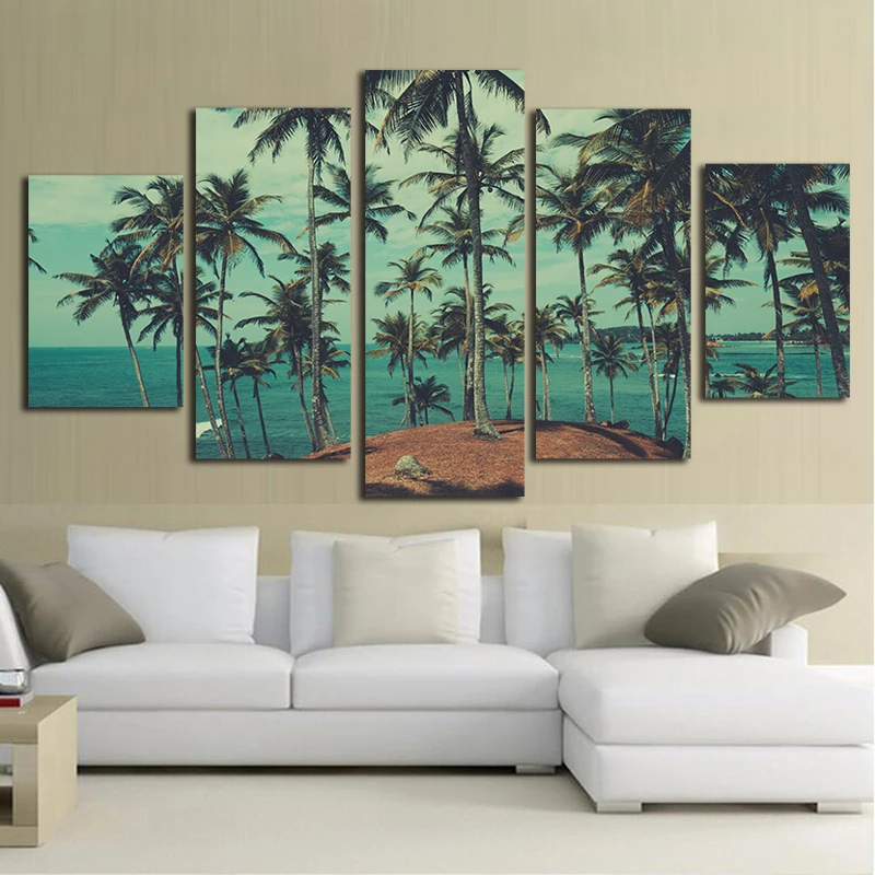 

5Piece Painting Calligraphy Wall Poster beach Wall Art Canvas Prints Landscape Style Tableau Pictures Home DecorPaintings Canvas