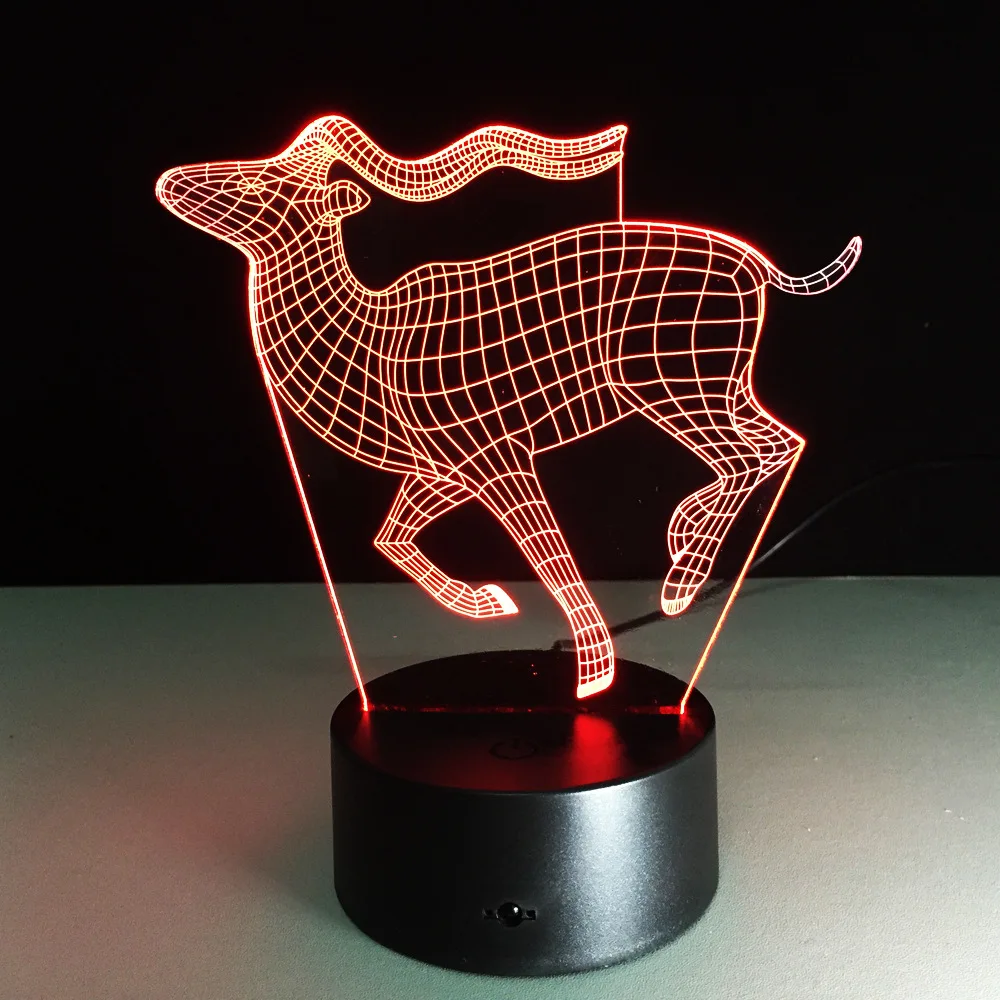 7 цветов Antelope лампа 3D визуальные Светодиодные ночные светильники для детей