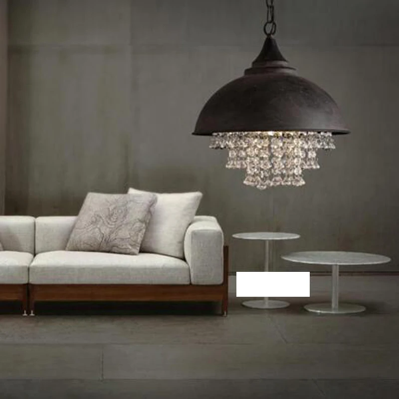 American country retro industrial style crystal chandelier wrought iron single lid luxury living room hotel decorative lights | Лампы и