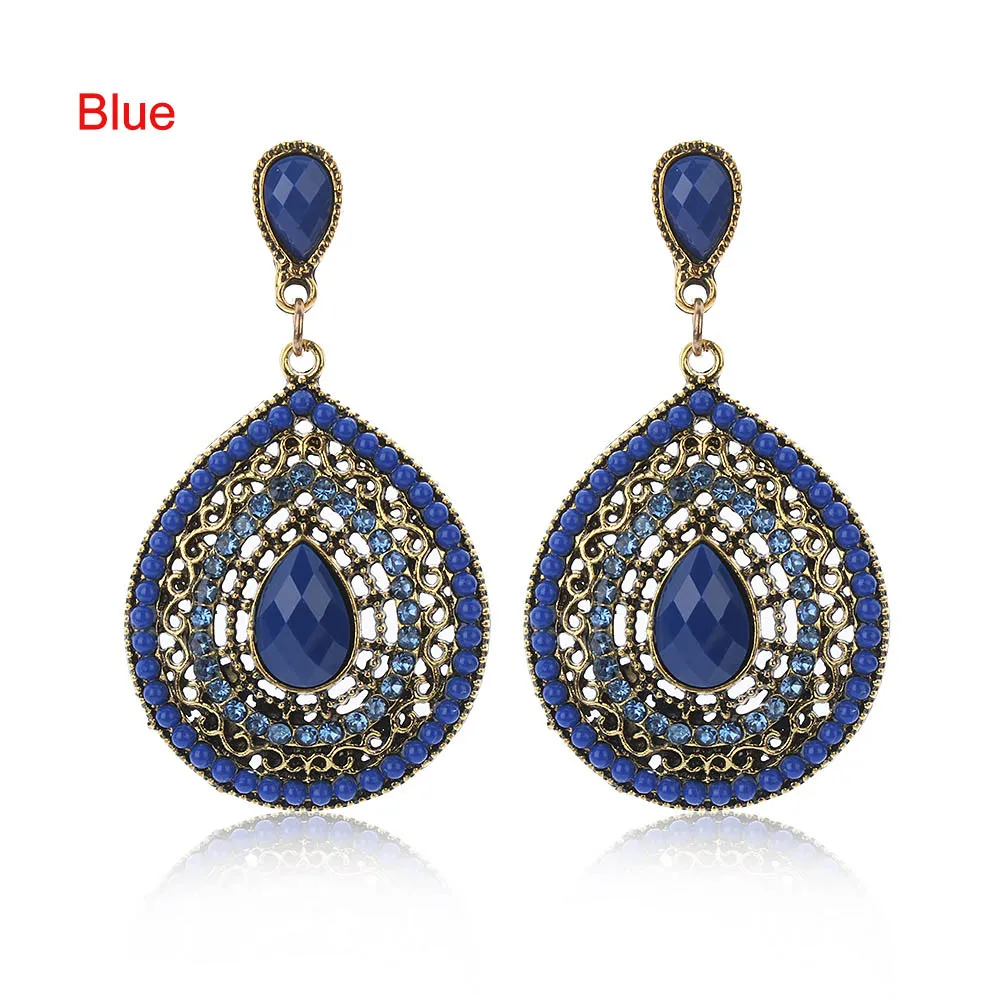 blue 1 пара, Винтажные висячие серьги для женщин, этнические полимерные многоцветные бусинки, большие висящие серьги в богемном стиле, массивные ювелирные изделия, pendientes - Окраска металла: blue