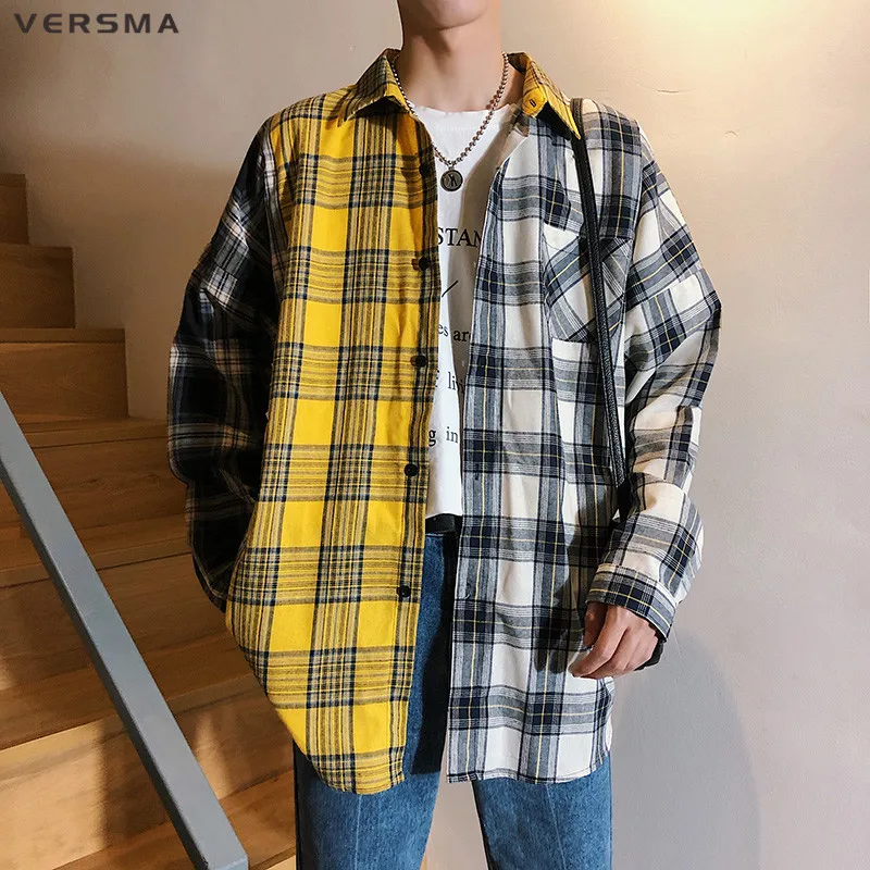 VERSMA в Корейском стиле Harajuku BF SUGA пэчворк рубашки клетку Для мужчин Осень Chic Хай
