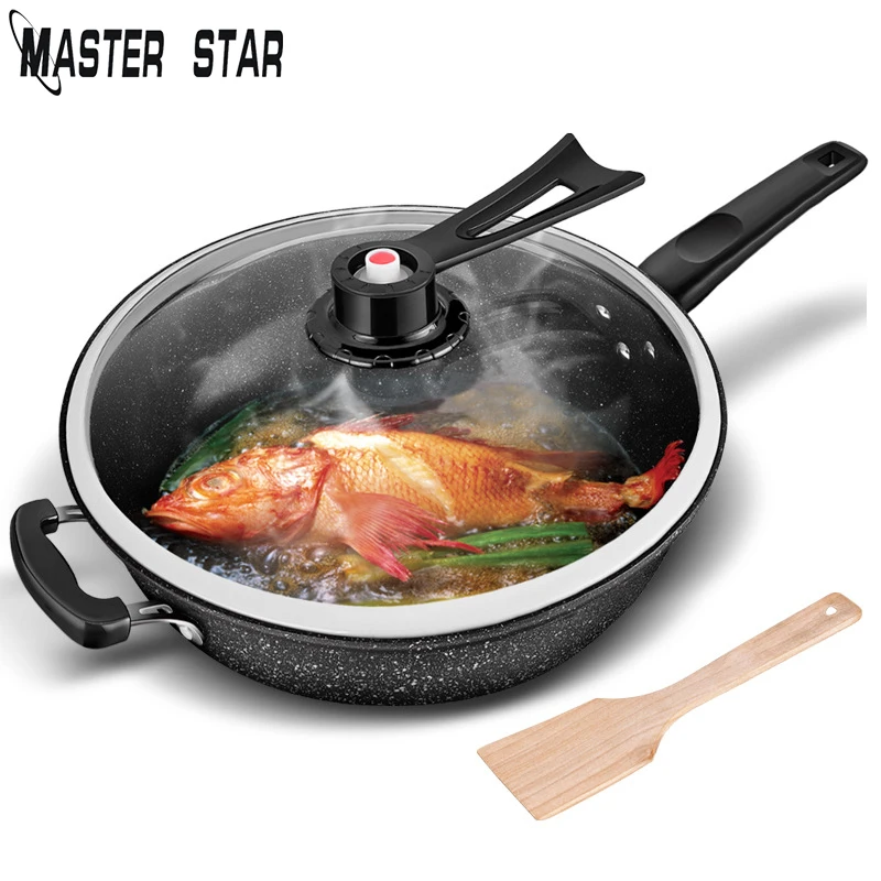 Master Star 32 см китайские медицинские каменные Woks со стеклянной крышкой