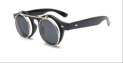 Sunglasses men Vintage Steampunk Goggles Clip on sunglasses Retro Flip Up Eyeglasses Gothic Eyewear Punk men Glasses Oculos - Цвет линз: Matte Black