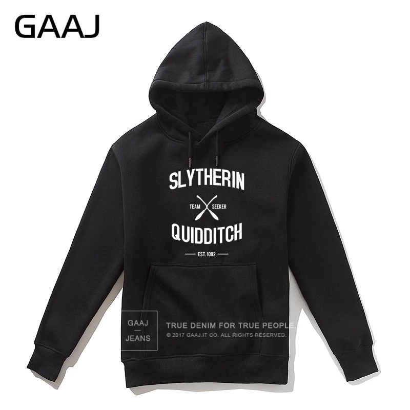 GAAJ "Slytherin Quidditch Team" с принтом букв, мужская толстовка с капюшоном, Женская Повседневная Уличная одежда, толстовки, пальто, повседневная мужская куртка, новая куртка - Цвет: Black