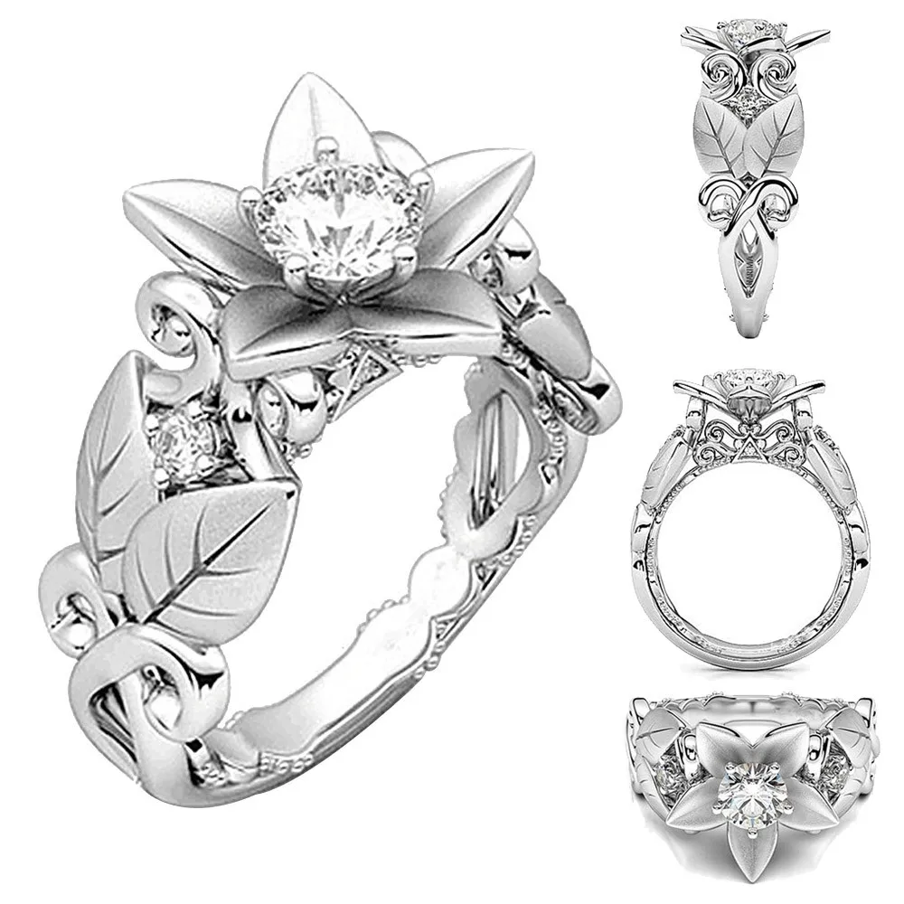 Женское серебряное обручальное кольцо с кубическим цирконием Lucky Flower Leaf