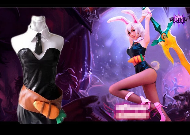 LOL Riven костюмы для косплея включая уши кролика и хвост костюм на Хэллоуин|cosplay