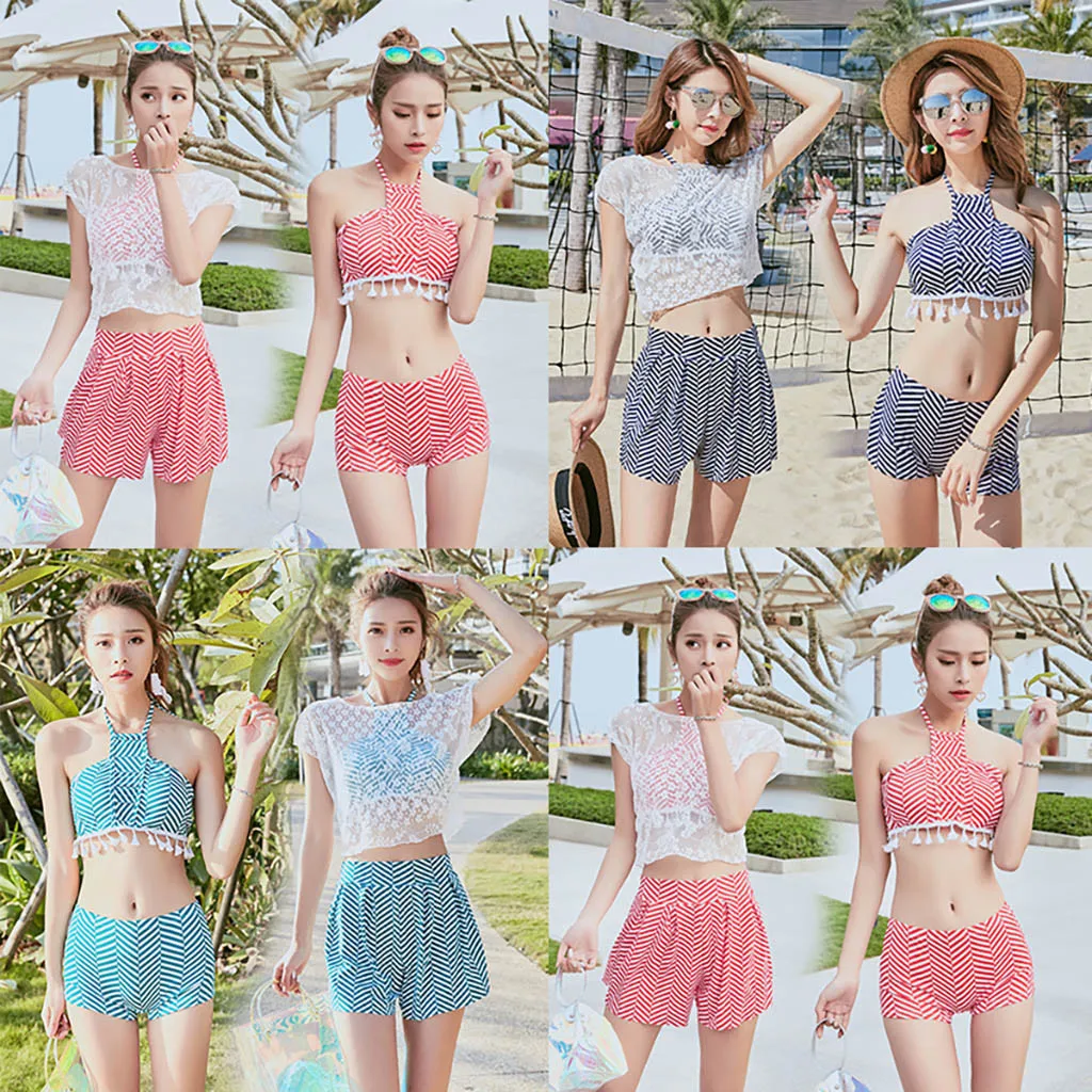 Women Lovely Swimwear Ladies Swimsuit Bikini+Cover Up 4 Pieces Fashion |