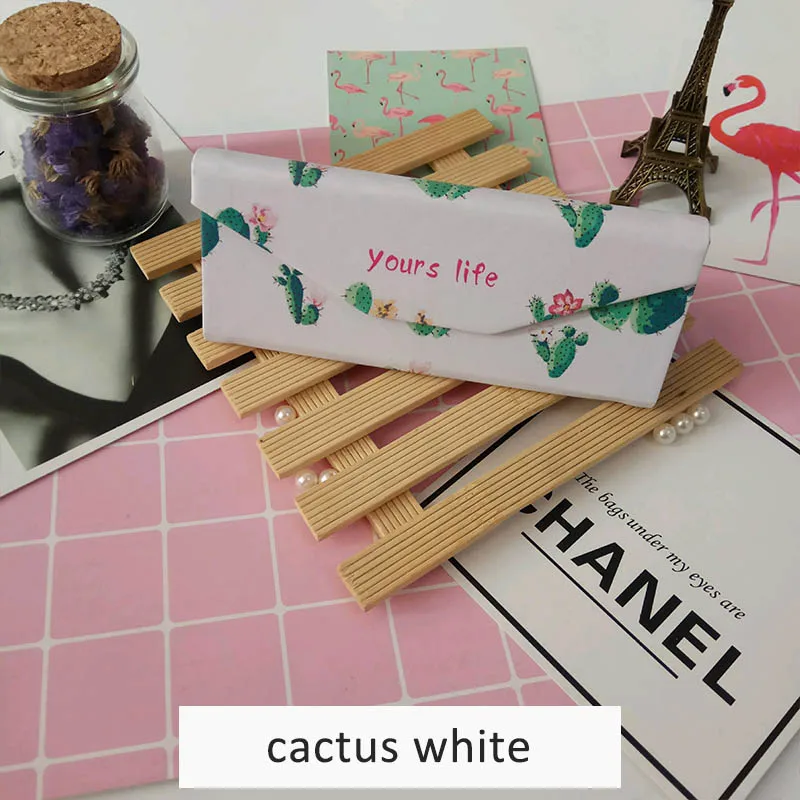 cactus white Креативный складной портативный Чехол для очков с модным принтом фламинго, чехол для солнцезащитных очков, коробка для хранения очков ручной работы - Цвет: cactus white