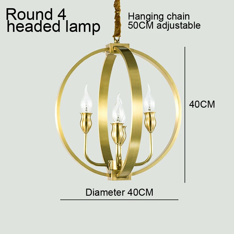 round 4 headed light Американский Европейский минимализм медный светодиодный светильник-люстра лампа E14 современный латунный подвесной светильник для фойе столовой гостиной - Цвет абажура: round 4 headed light