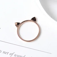 yun ruo yellow rose gold color cat ears finger ring for woman girl birthday gift wedding jewelry 316l stainless steel never fade