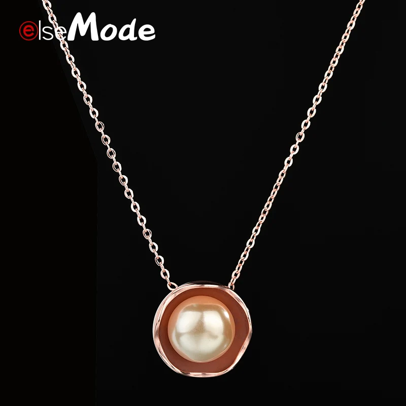 ELSEMODE Модный женский жемчужный чокер цвета розового золота для женщин Подвеска