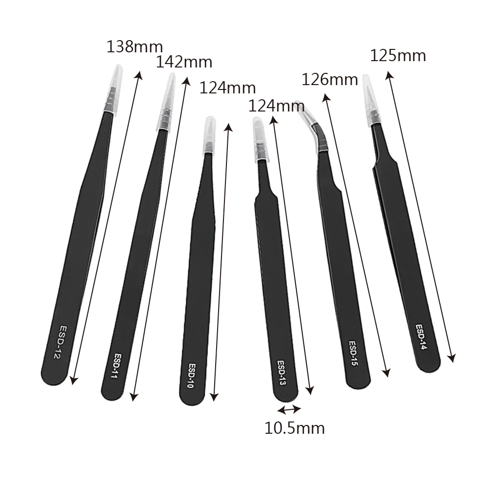 

DIYWORK 6Pcs/Set Electronics Precision Tweezers Set for Watch Jewelry Mobile Phone Industrial Repair Tweezers Anti Static