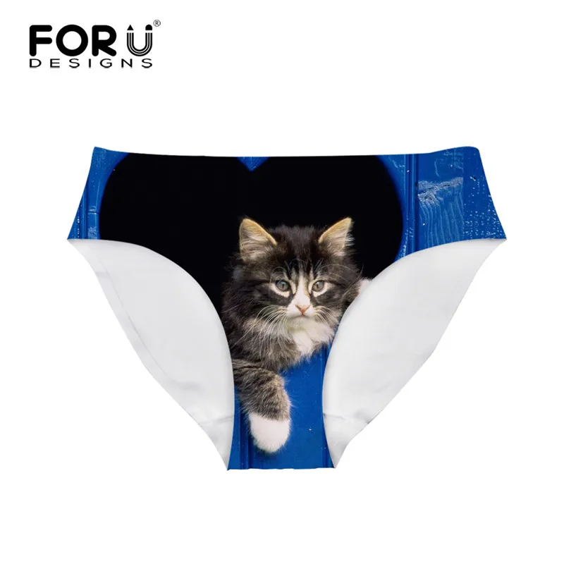 Женские ультратонкие бесшовные трусики forujeans удобные дышащие с 3D принтом кошки