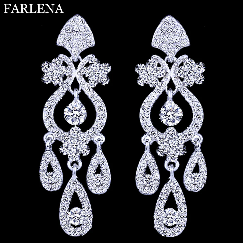 Ювелирные изделия FARLENA посеребренные Свадебные висячие серьги сверкающие