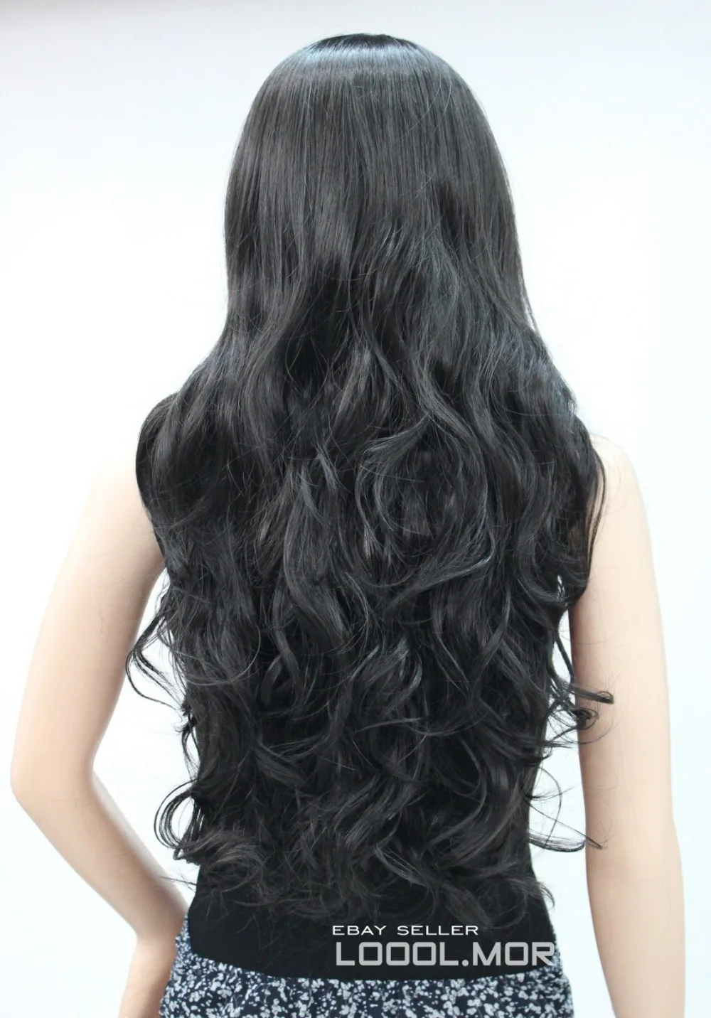 Шун Натуральный Черный Длинные Волнистые Средней Части Женщин Дамы парик USPS