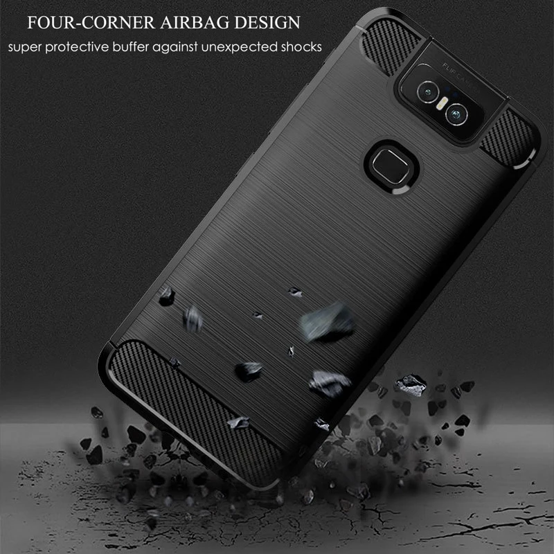Esobest ZS630KL Shockproof Soft TPU cover for ASUS ZenFone 6 Carbon fiber Brushed texture Silicone case | Мобильные телефоны и