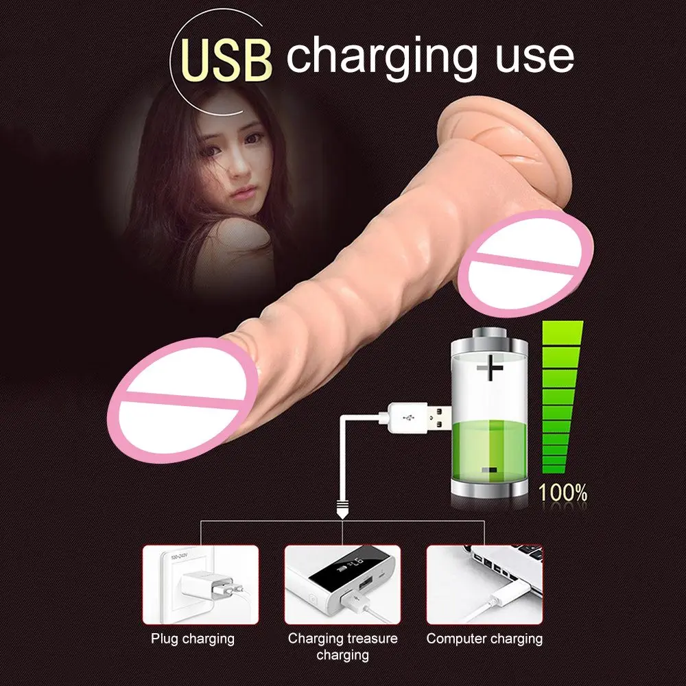 Реалистичный фаллоимитатор вибратор USB зарядка 2 двигателя вибрирующий