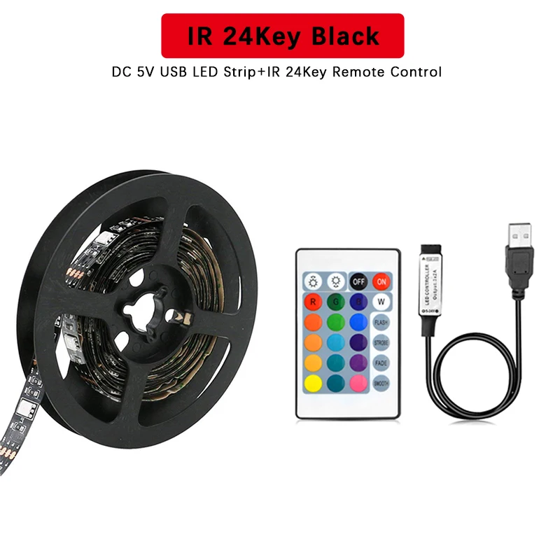 24key IR Set DC5V USB Светодиодная лента 5050 RGB ТВ фоновое освещение с 24Key IR контроллер 50 см/1 м/2 м/3 м набор - Испускаемый цвет: 24key IR Set
