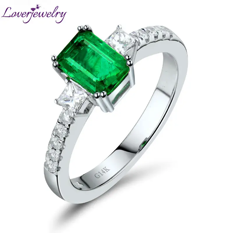 Кольцо LOVERJEWELRY из настоящего белого золота 14 к с натуральным изумрудом свадебные