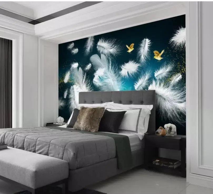 Simple dreamy feather bird background wall decorative painting modern living room wallpapers | Обустройство дома