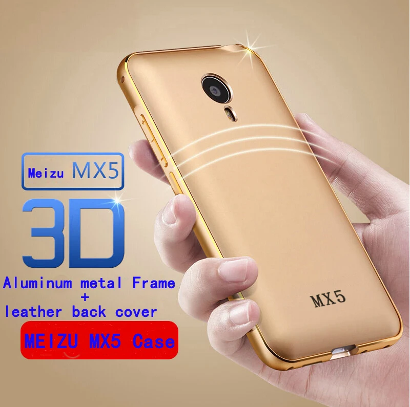 New Meizu mx5 case Aluminum metal Frame + leather mobile phone back cover protective shell for meizu mx5