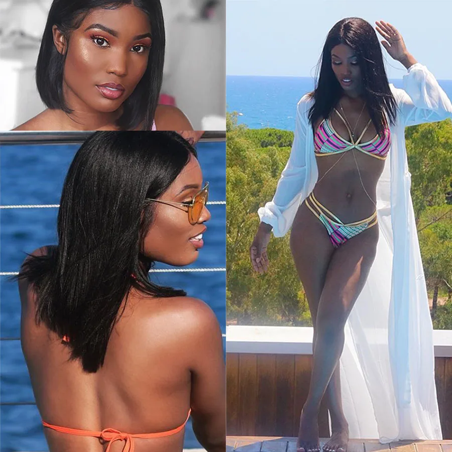 Боб Синтетические волосы на кружеве парики человеческих волос для Для женщин