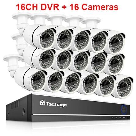 16CH DVR 16 Cameras Techage 16CH 1080N DVR CCTV система безопасности AHD DVR комплект 2MP 1080P IR наружная IP66 Водонепроницаемая камера P2P видео набор для наблюдения - Цвет: 16CH DVR 16 Cameras