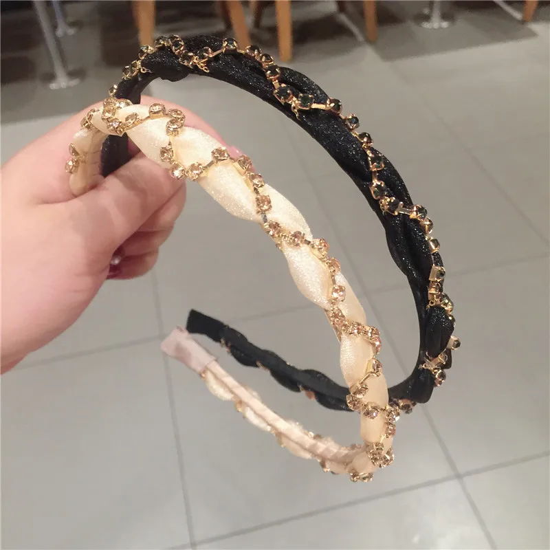2021 New Women Diamond Pearl Hair bands Cross Chiffon Headband Head Holder Korean Elegant Crystal Headwear for Girls Womens |