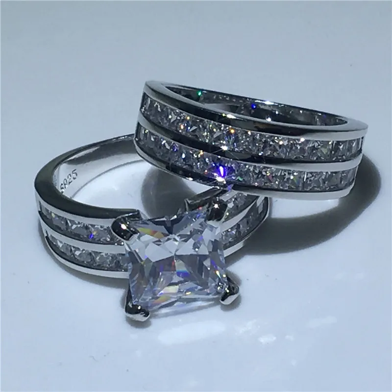 choucong Lovers Promise Ring set Princess cut 3ct 5A Zircon Cz 925 Sterling Silver Engagement Wedding Band Rings for Women Men | Украшения