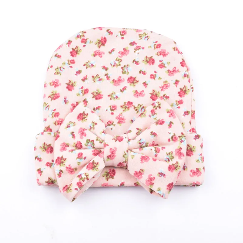 Style 2 floral pink Популярная модная детская шапочка с цветочным рисунком в стиле ретро; детская шапочка с цветочным бантом для девочек; реквизит для фотосессии новорожденных; Чепчик для новорожденных - Цвет: Style 2 floral pink