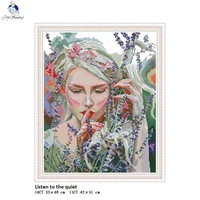 listen to the quiet counted 11ct printed fabric 14ct canvas dmc chinese diy handwork cross stitch embroidery needlework set