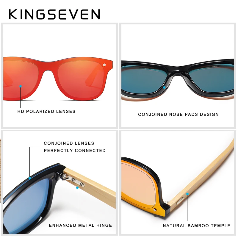 Мужские бамбуковые солнцезащитные очки KINGSEVEN брендовые дизайнерские ручной