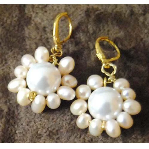 

Elegant 100% Genuine Freshwater Pearl Dangle Earrings For Women,White Shell Baroque Pearl Sunflower Silvers Jewellery
