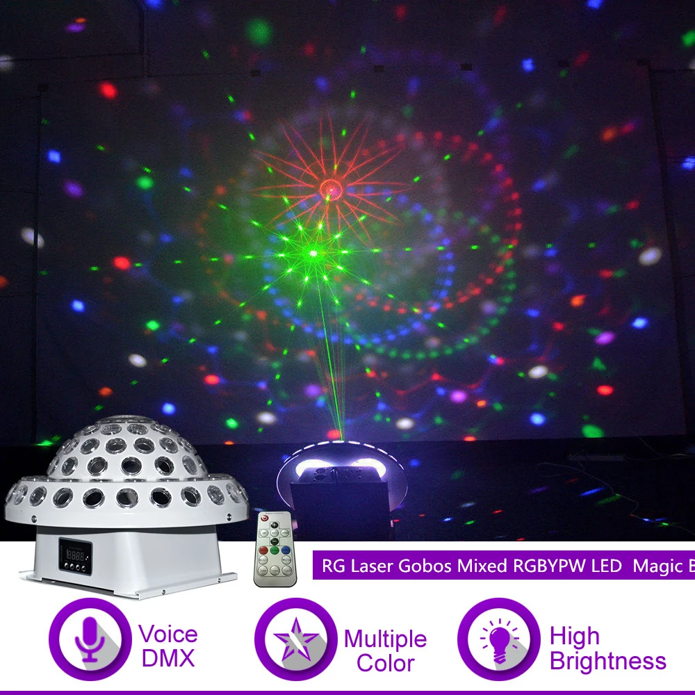 Sharelife RG Laser Gobos Mix RGBYPW LED Crystal Big Magic Ball Lamp DJ Party Home Show Gig DMX Remote Stage Lighting X-MB