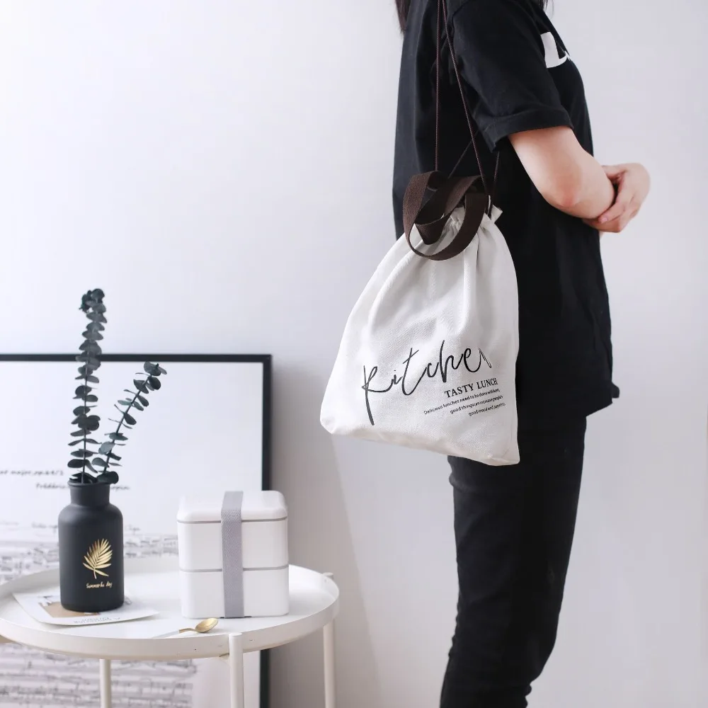 

New Fashion Women White Cotton Handle Drawstring Backpack Bag Lunch Box Bag Outdoor Sports Travel Backpack Bags Kid For School
