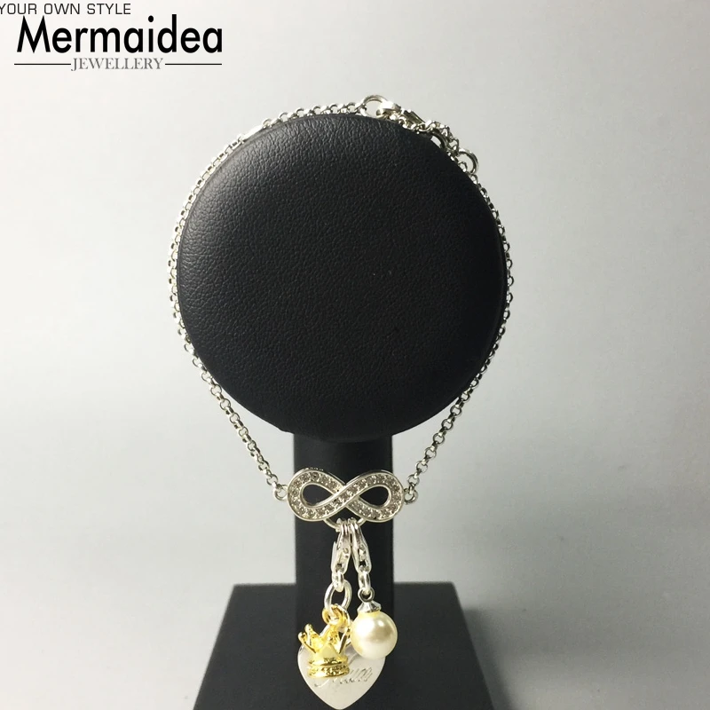 Браслеты с подвесками Mum with Pearl цепочка из звеньев Посеребренная модная Клубная