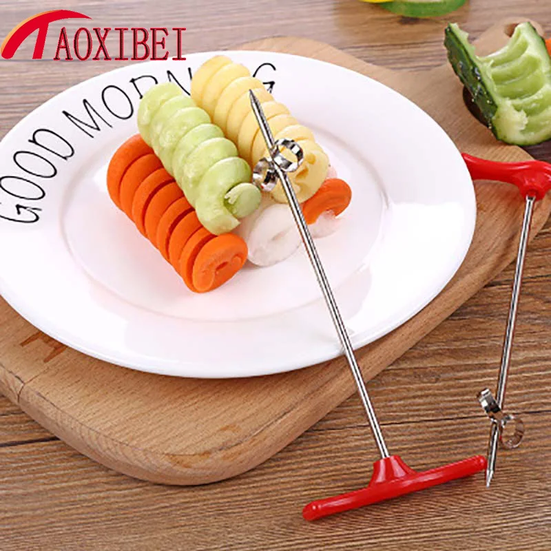 TAOXIBEI 1pc Manual Spiral Screw Slicer Plastic PP + Steel Wire Potato Carrot Cucumber Vegetables Knife Kitchen Tools |