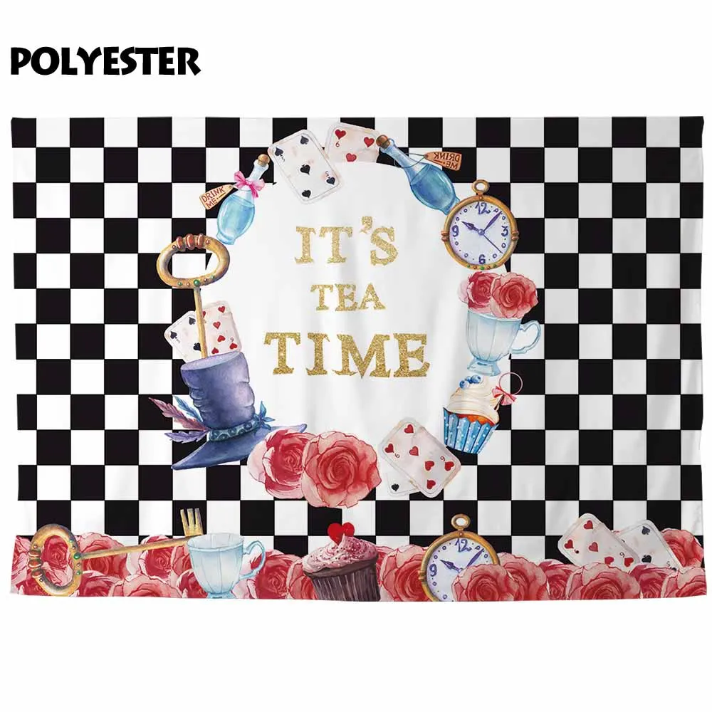 Фон для фотосъемки Funnytree черно-белая решетка Алиса страна чудес Декорации