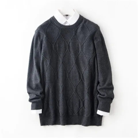 dark grey Чистый кашемир Oneck вязать мужчин Мода argyle свободный толстый пуловер свитер сплошной цвет S-3XL - Цвет: dark grey