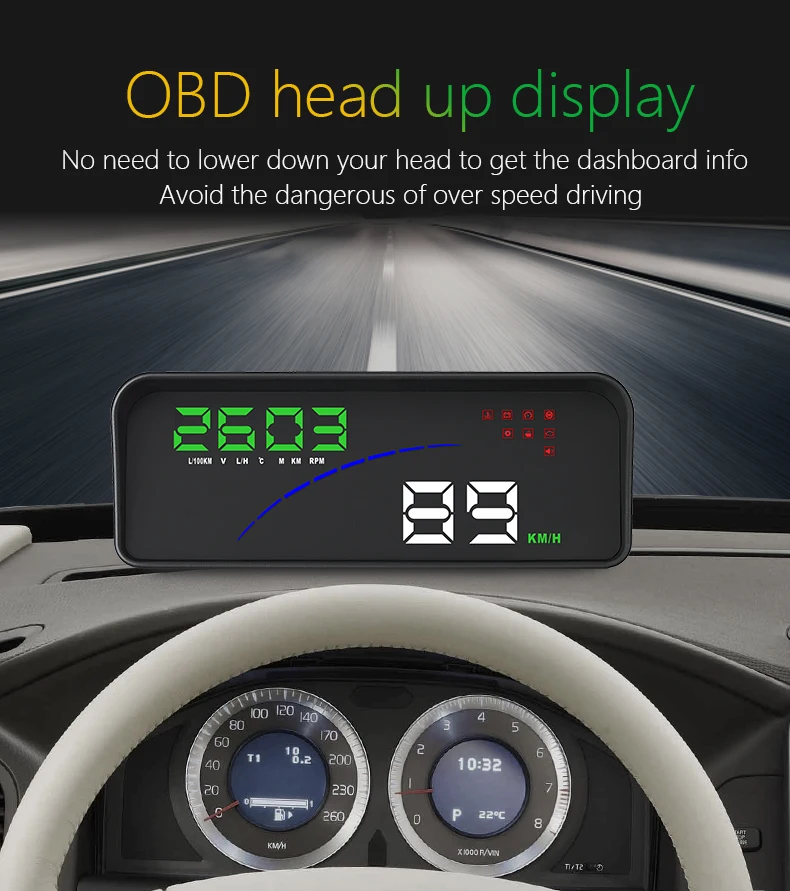 GEYIREN P9 автомобиля HUD Дисплей OBD Интеллектуальный цифровой измеритель для большинства OBD2 EUOBD автомобилей P9 HD проектор Дисплей на приборной панели автомобиля