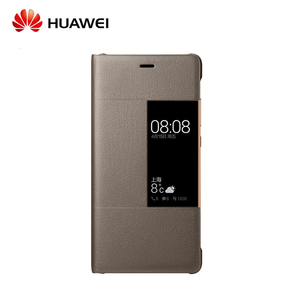 Коричневый Huawei P9 чехол из искусственной кожи Smart Touch захлопывающийся кожаный чехол с окошком принципиально официальный huawei P10 плюс 5," флип-чехол для телефона чехол - Цвет: Коричневый