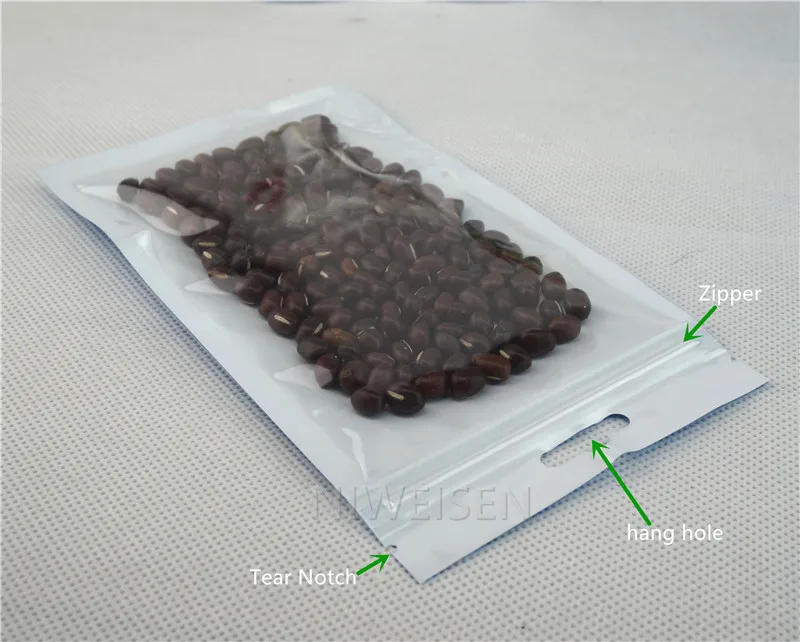 100 шт. синие полупрозрачные жемчужные пакеты с висячим отверстием передняя