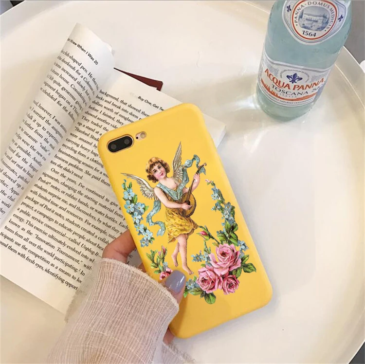 Чехол для телефона с ангелами возрождения iPhone X 7 Plus XS Цветочный мальчик мягкий