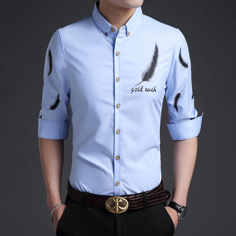 Хит продаж Новинка осени 2017 мужские рубашки с цветочным принтом длинным рукавом