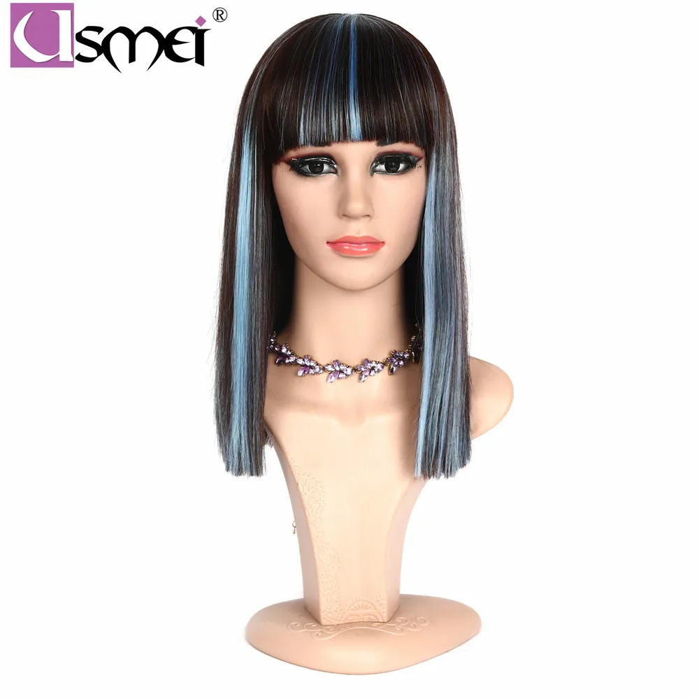 USMEI синтетические Короткие парики белые женские шелковые прямые волосы с