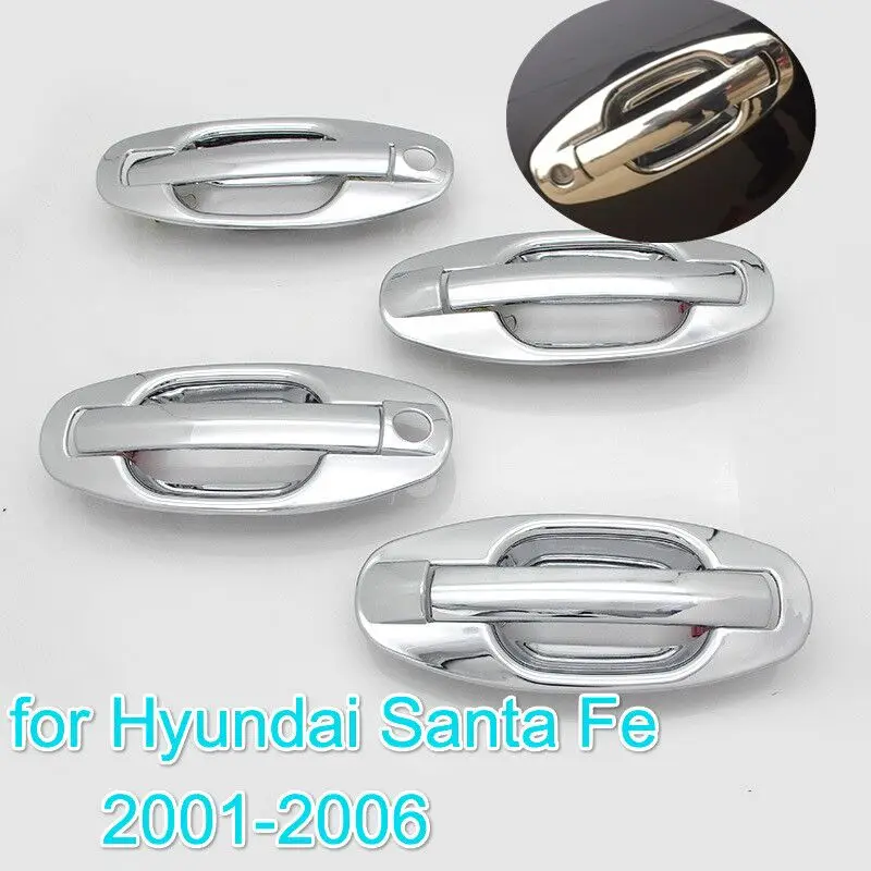 

FUNDUOO For Hyundai Santa Fe 2001 2002 2003 2004 2005 2006 New ABS Chrome Door Handle Covers trim + Cup Bowl Sticker