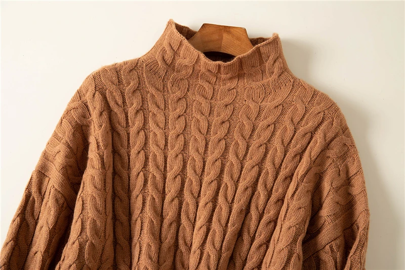 Пуловер женский из мериносовой шерсти с высоким воротником H-прямой широкий