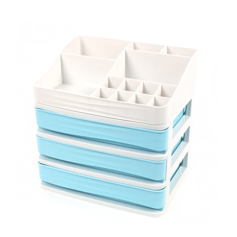 blue 3 layer drawer Высококачественный пластиковый органайзер для макияжа, Настольная коробка для хранения косметики, ящик для хранения косметики, туалетный столик, стойка для ухода за кожей - Цвет: blue 3 layer drawer
