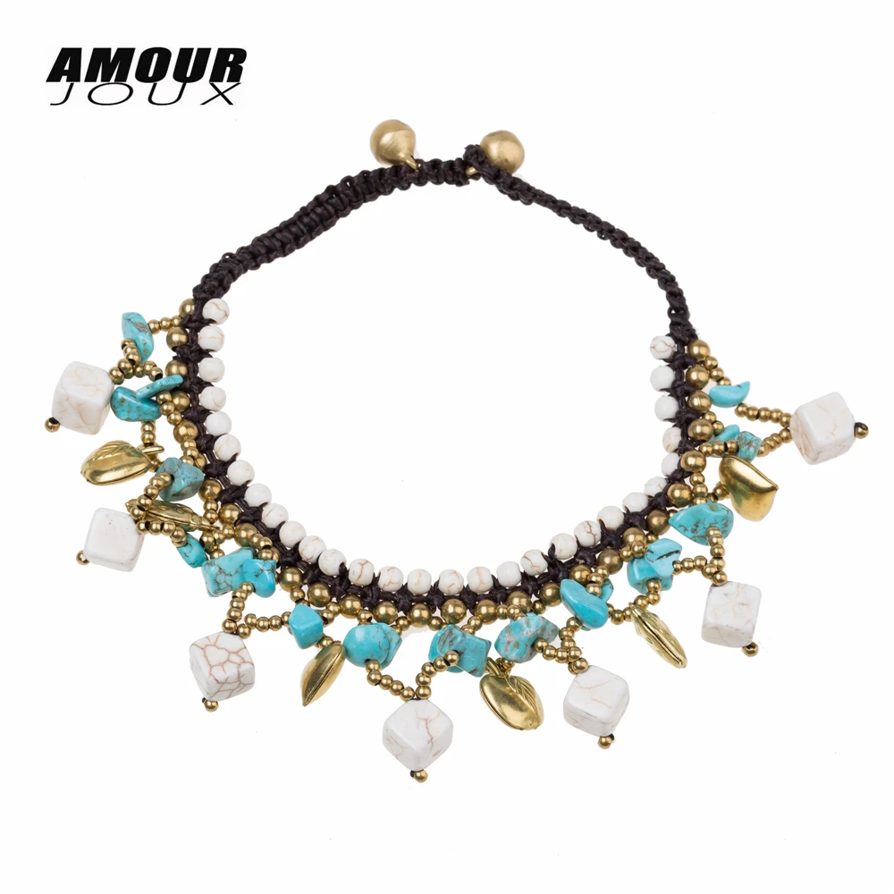 AMOURJOUX Boho ручной работы зеленые камни квадратные очаровательные бусины цепи на