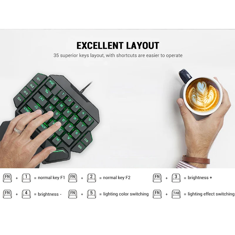 K50 RGB Проводная игровая клавиатура 35 ключ Одноручный синий переключатель
